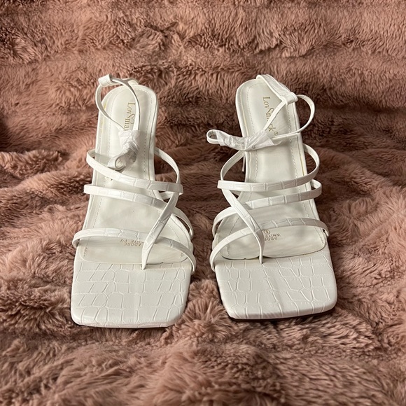 White Square Toe Strappy Heel - Picture 3 of 5